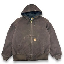 RARE Vintage Carhartt J130 DKB Chocolate Brown Hooded Active Jacket, Small CB422