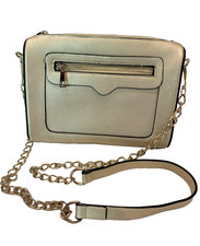 Gold Crossbody Bag Small Chain Strap Clutch Metallic Faux Leather Classic