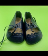 Genuine Handmade German blue leather ribbon tie shoes for large Antique Dolls