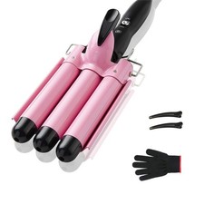 3 Barrel Curling Iron 1 Inch Crimper Hair Tool Beach Waves Two Temp Pink