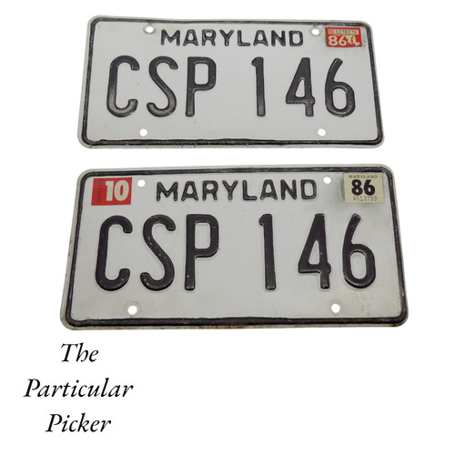 Maryland License Plate Set Tag #CSP-146 1986 Matching Pair GUC Black/White GUC
