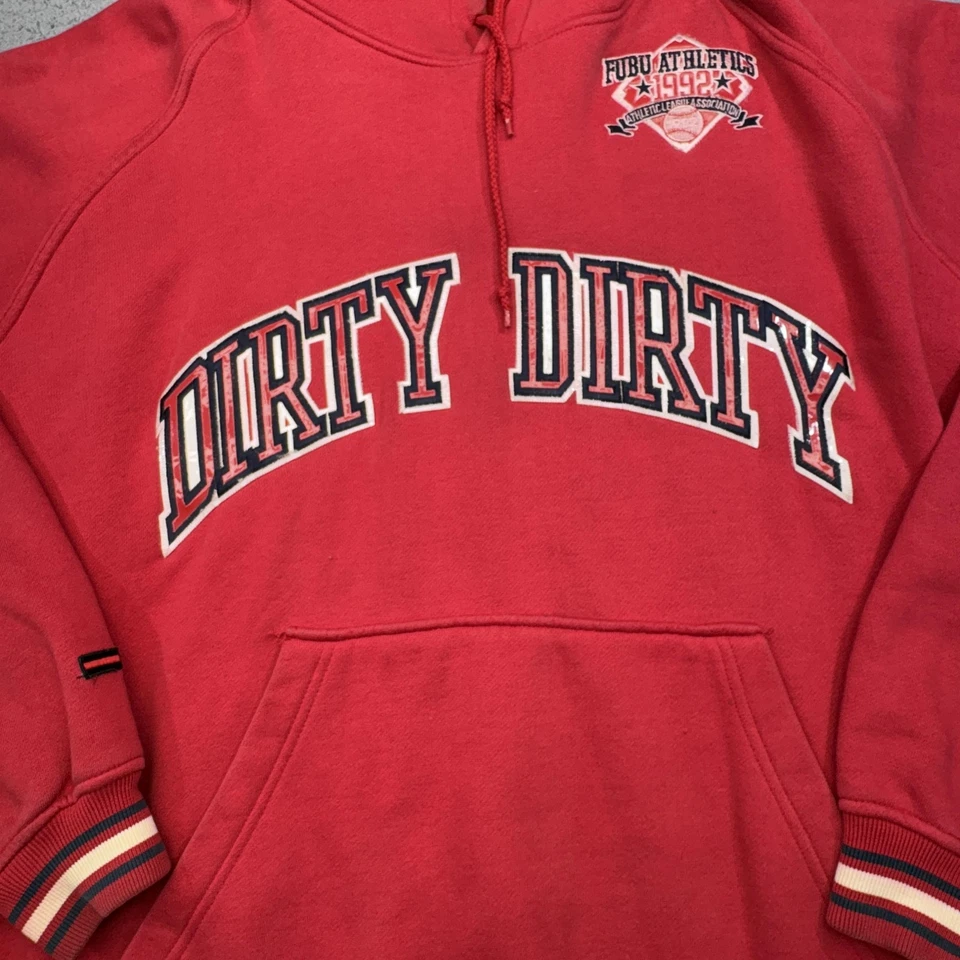 Vintage FUBU Hoodie Mens Extra Large Red Dirty Fat Albert Cosby 90s Athletics - Image 2 of 4