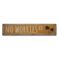 No Worries Road Rustic Distressed Sign, Personalized Wood Sign