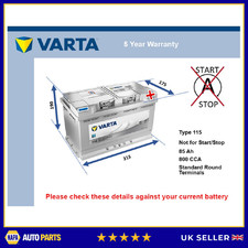 Battery fits AUDI Q7 A2 S3 A7 A5 Q5 TT A8 RS5 S4 S5 TT RS A6 Varta 115