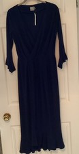 ASOS TALL size 10 Navy Blue Ruffle Sleeve & Hem Stretch Wrap Dress