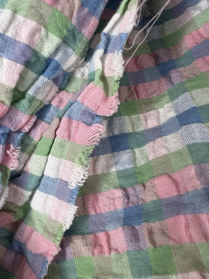 Vintage Pastel Plaid Cotton Blend Fabric 3 Yards 40" Wide Unbranded Seersucker - Image 3 of 3