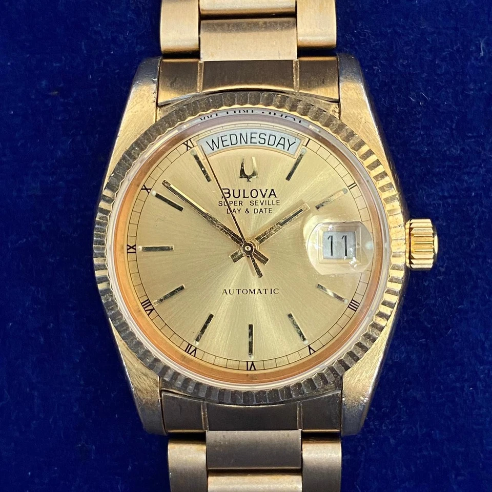 Rare Bulova President Super Seville Day Date Gold Automatic 90s Vintage Watch - Image 2 of 4