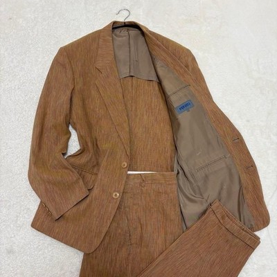 Kenzo Paris Vintage Cotton Linen Suit Set Beige Tiger Lining Japan L