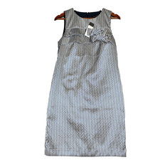 Banana Republic Dress Women 4 Gray Blue Striped Lined Bow Detail Sleeveless NWT