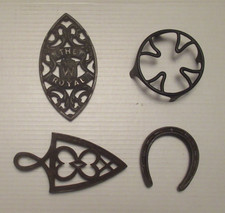 Lot of 4 - Old Sad Iron, Footed Sad Iron Trivets with Legs, Horse Shoe, Wall Art
