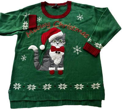 United States Sweaters Cat Meowy Christmas Sweater Womens 1X Pullover Real Bells