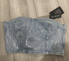 BLANKNYC Women s Blue Strapless Solid Denim C...