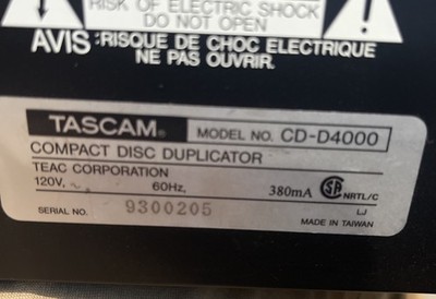 Tascam CD-D4000 Compact Disc Duplicator, Power-tested, Rack Mount