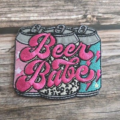 Pink Turquoise Beer Babe White Trash Country Southern Redneck Iron On Patch