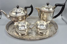 Viners Alpha Plate Silver Plate Tea Coffee Set On Gallery Tray