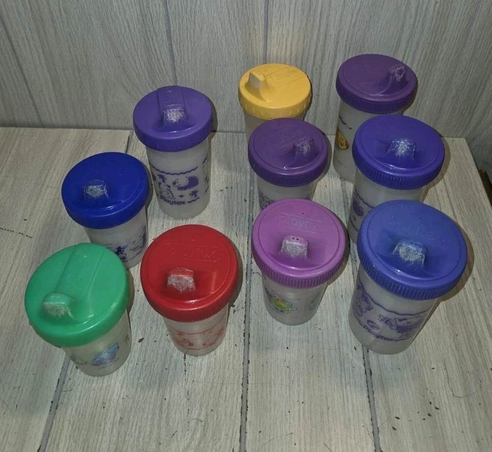 Винтажный 90-х Playtex Sippy чашки клапаны лот из 10 динозавров рыбы цыплят поезд дефект читать - Изображение 3 из 4