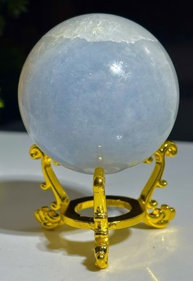 Celestite Kugel Kristallkugel schöner großer Edelstein + stabiler Metallständer