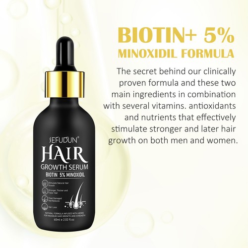 5% Minoxidil+Biotin 60ml for Hair Growth Serum Hair loss regrowth for Men Women - Picture 11 of 15