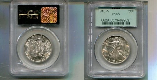 1946 S WALKING LIBERTY SILVER HALF DOLLAR PCGS MS65 GREEN LABEL 7232T