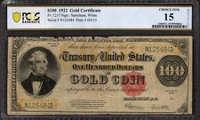 1922 $100 Gold Certificate PCGS 15 DETAILS Fr.1215 Item #55945064
