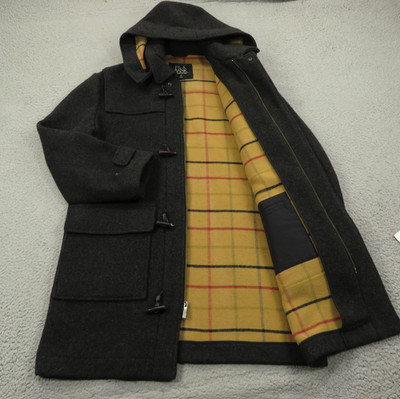 Jos a Bank Duffle Coat Mens Medium Wool Horn Toggle Town Car Nova Check Lined