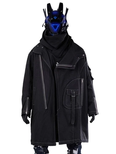 Niepce Men's Techwear Long Black Utility Jacket Cyberpunk Long Windbreaker - product listing photo