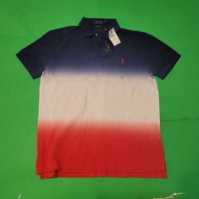 POLO Ralph Lauren Shirt Men Size M Custome Slim Fit (20x26'') Red White and Blue