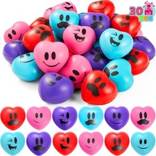 30 Valentine Heart Stress Balls 1.5 in Squeeze Toys Class Gifts Kids Favors Pack