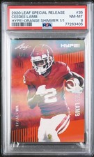 PSA 8 NM-MT CeeDee Lamb 2020 Leaf Hype #35 Rookie Card Orange Shimmer #1/1. rookie card picture