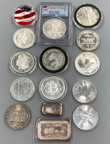 15 Troy Ounces .999 Silver Coins Bars Rounds nice mix L24510