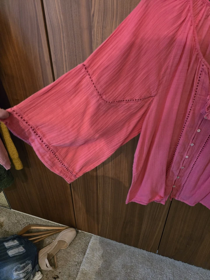 Bright Boho Style Sheer Linen Blouse Size 20 - Image 2 of 4