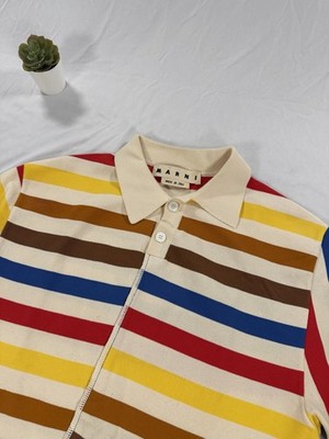 Marni Deconstructed Multicolor Striped Asymmetrical Polo Shirt