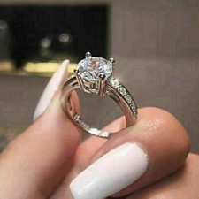 Anello di fidanzamento solitario moissanite taglio tondo 2,14 ct oro bianco 1...