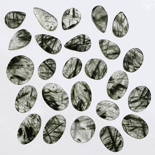 25 Pcs Natural Green Rutile Quartz Hi-Quality 9mm-13.7mm Cabochon Gemstones Lot - Picture 5 of 11