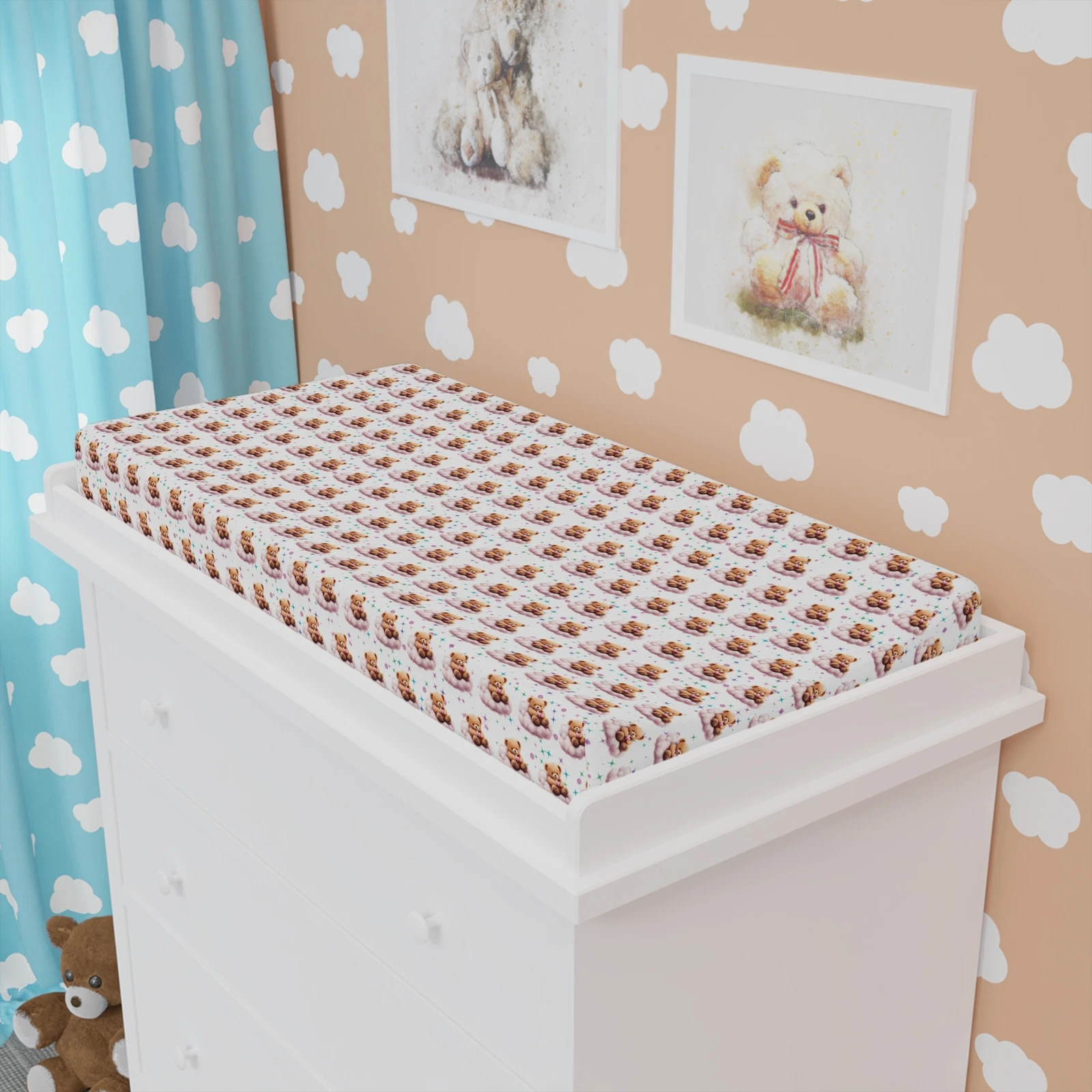 Changing Pad Cover Teddy bear on a rose cloud