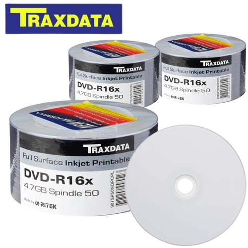 Ritek Traxdata DVD-R 16x White Inkjet Printable 4.7GB Blank DVD Discs 120min Lot - Picture 84 of 144