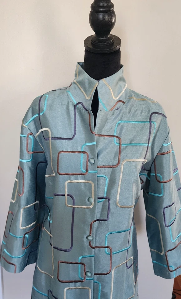 Chaqueta Rita de Seda Connie Roberson con Diseño Geométrico Aqua Talla XL Foto 2 de 4