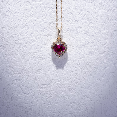 2Ct Heart Cut Lab-Created Pink Ruby Love Women's Pendant 14K Yellow Gold Plated - Picture 2 of 5