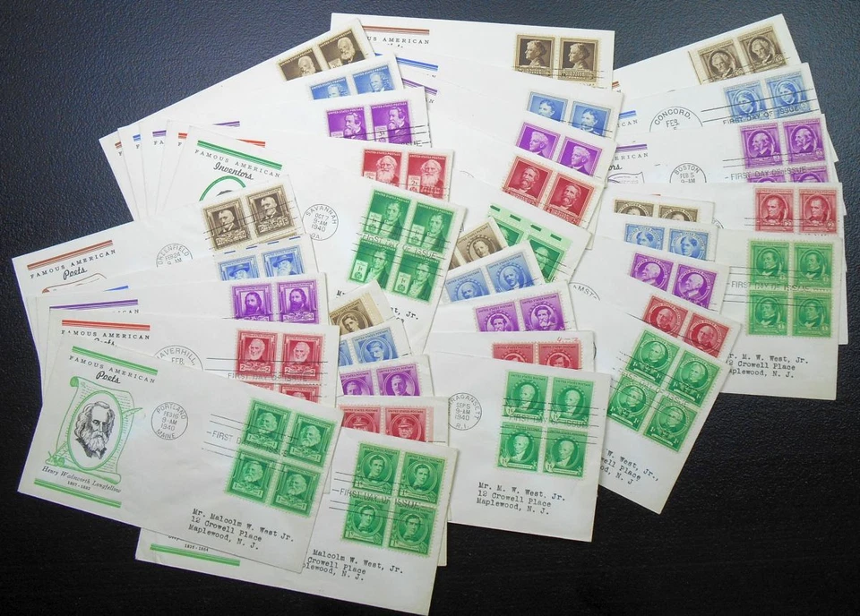 1940 Famous Americans, matched Sc 859-893-7 with Linprint cachets set of 35 FDCs - Image 4 of 4