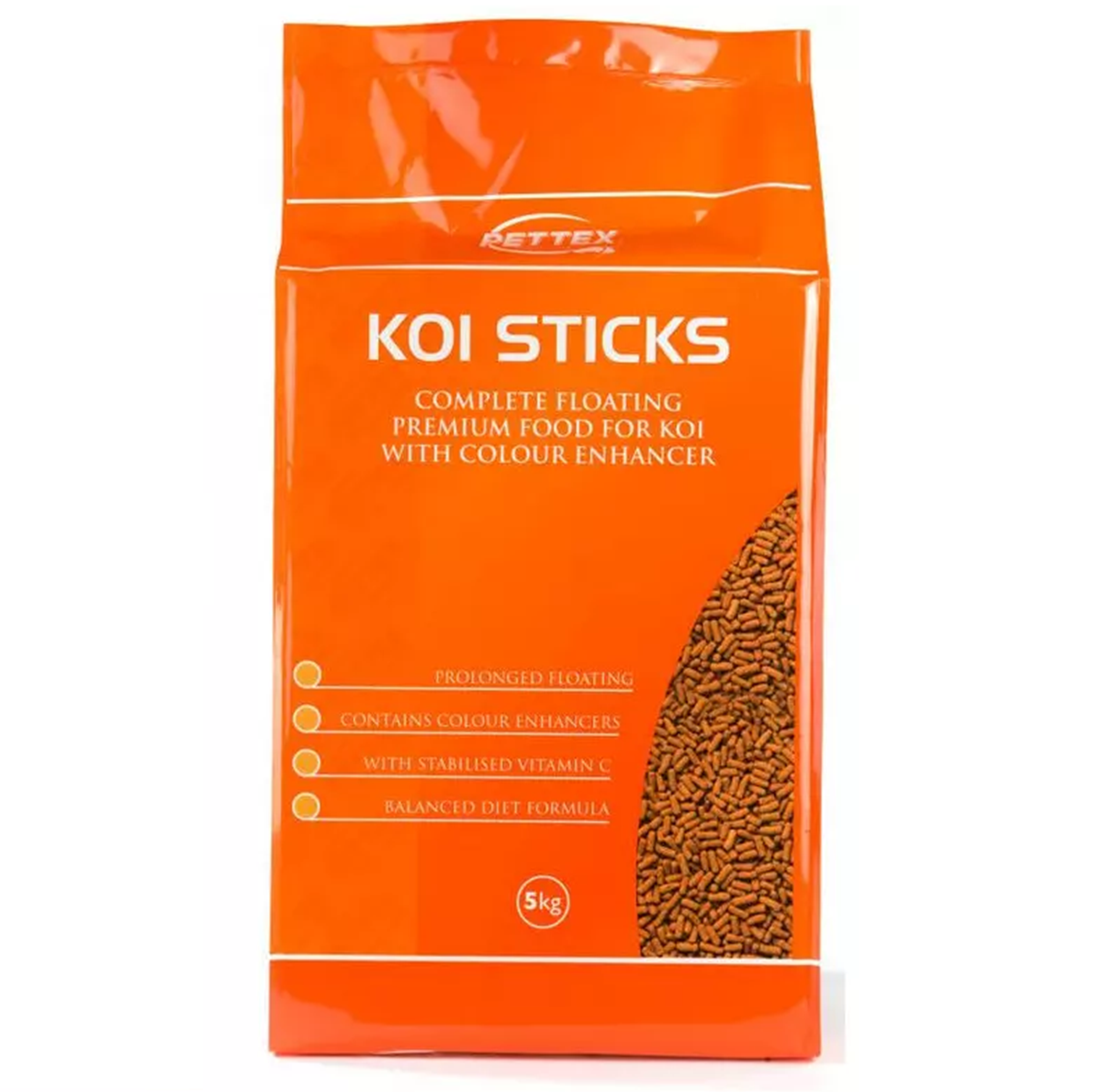 KOI STICKS - (5kg) - Pettex Premium Carp Pond Fish Food Floating Orange Sticks