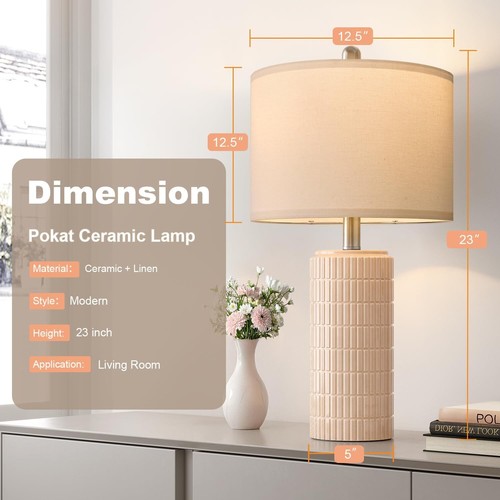 23" Modern Ceramic Table Lamp Set of 2 for Living Room White Desk Lamps - Picture 34 of 54