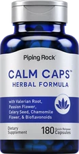 Calm Capsules | 180 Pills | Chamomile, Valerian, Passion Flower | by Piping Rock