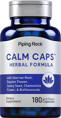 Calm Capsules | 180 Pills | Chamomile, Valerian, Passion Flower | by Piping Rock