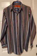 Vintage Red Kap Colorful Striped Button Down Work Shirt Long Sleeve Sz M
