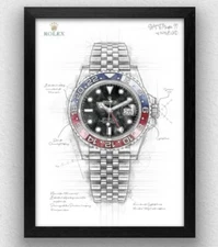 Rolex GMT Master II watch drawing illustration artwork - 4 Models - Print
