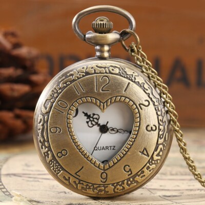 Steampunk Vintage Style Heart Shaped Lovely Hollow Quartz Pocket Watch Xmas  Gift