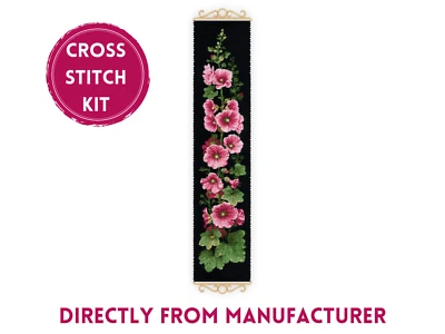 RIOLIS Counted Cross Stitch Kit with Wooden Hangers 1612 Mallow- Pink Flowers