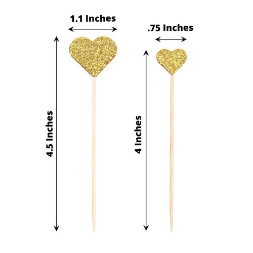 24 GOLD Glittered Heart CUPCAKE TOPPERS Picks Party Cake Decorations Supplies - Bild 2 von 8