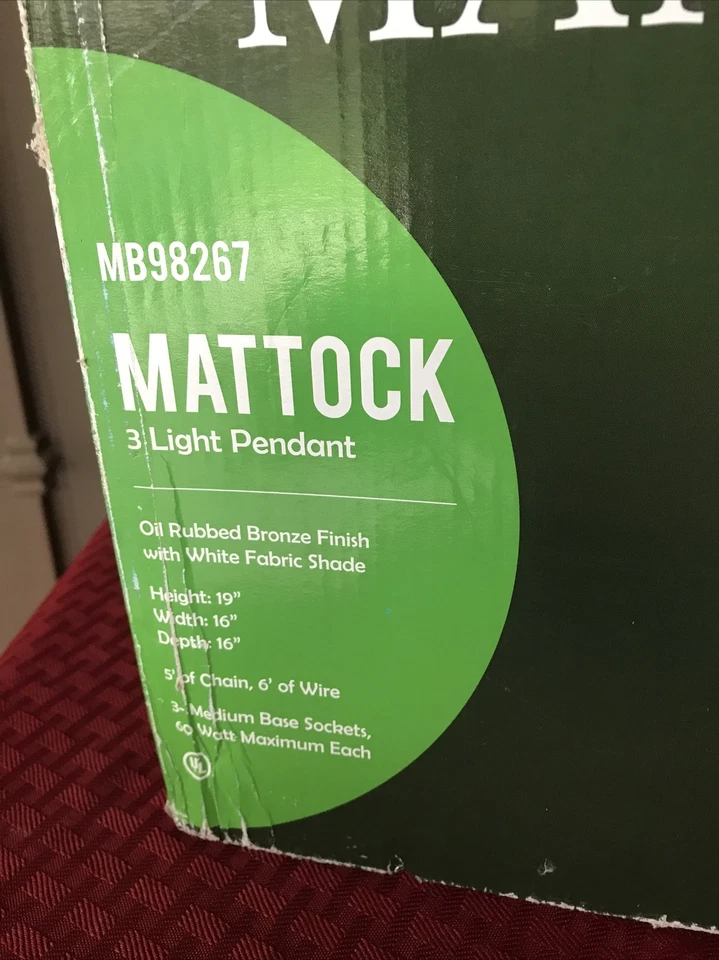 Manor Brook Mattock 3-Light Oil Rubbed Bronze Square Drum Pendant - Image 4 of 4