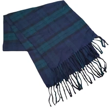 Christian Dior Scarf Cashmaire Monsieur Plaid Fringe Black Green Soft Acrylic